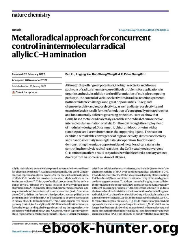 Metalloradical approach for concurrent control in intermolecular radical allylic C-H amination by Pan Xu & Jingjing Xie & Duo-Sheng Wang & X. Peter Zhang