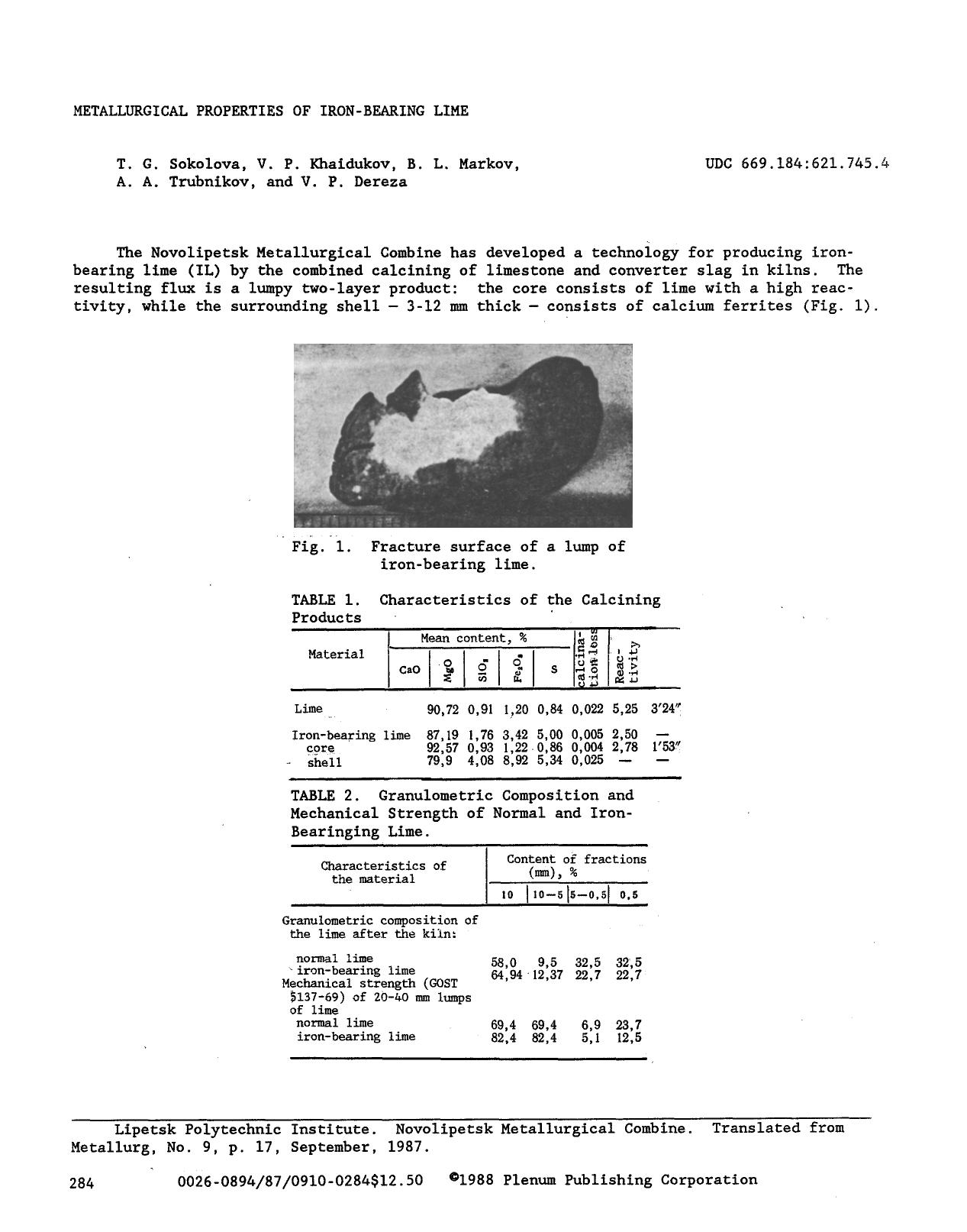 Metallurgical properties of iron-bearing lime by Unknown
