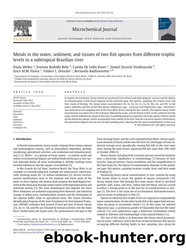 Metals in the water, sediment, and tissues of two fish species from different trophic levels in a subtropical Brazilian river by unknow