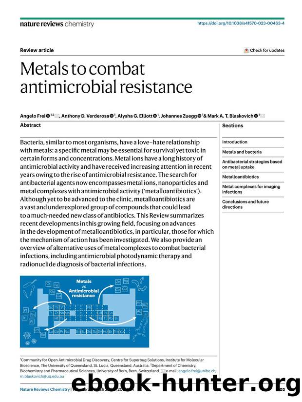 Metals to combat antimicrobial resistance by Angelo Frei & Anthony D. Verderosa & Alysha G. Elliott & Johannes Zuegg & Mark A. T. Blaskovich