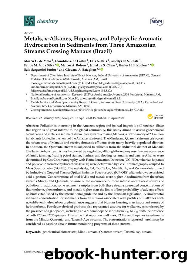 Metals, n-Alkanes, Hopanes, and Polycyclic Aromatic Hydrocarbon in Sediments from Three Amazonian Streams Crossing Manaus (Brazil) by unknow