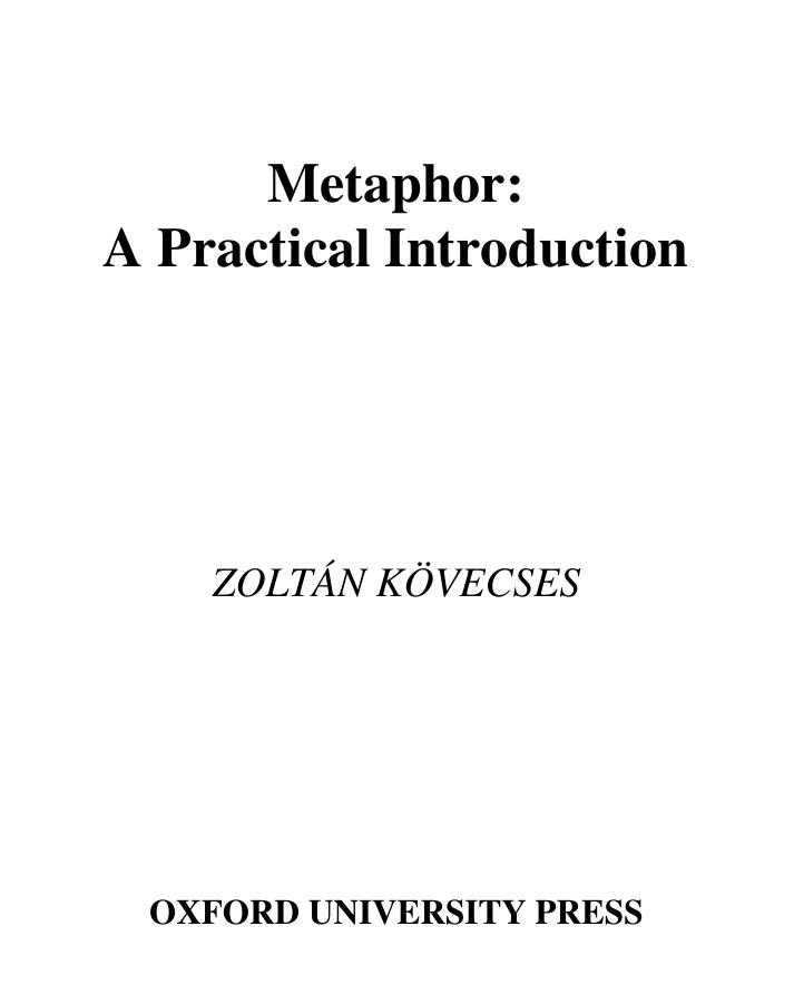 Metaphor: A Practical Introduction by Zoltan Kovecses