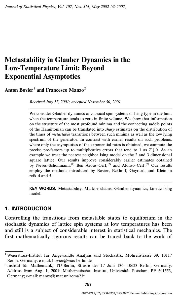 Metastability in Glauber Dynamics in the Low-Temperature Limit: Beyond Exponential Asymptotics by Unknown
