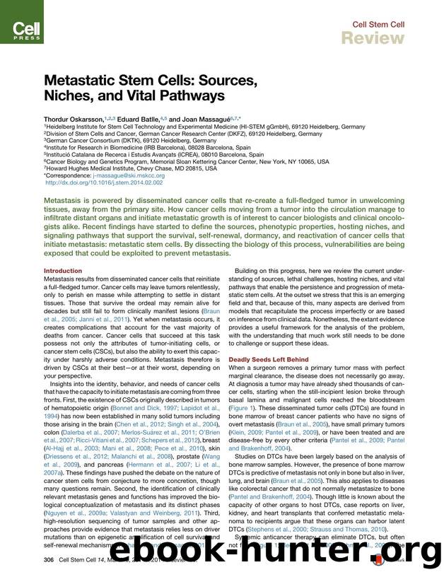 Metastatic Stem Cells: Sources, Niches, and Vital Pathways by Thordur Oskarsson & Eduard Batlle & Joan Massagué