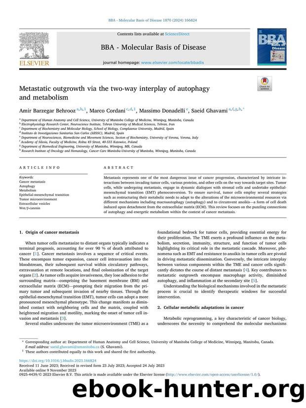 Metastatic outgrowth via the two-way interplay of autophagy and metabolism by Amir Barzegar Behrooz & Marco Cordani & Massimo Donadelli & Saeid Ghavami