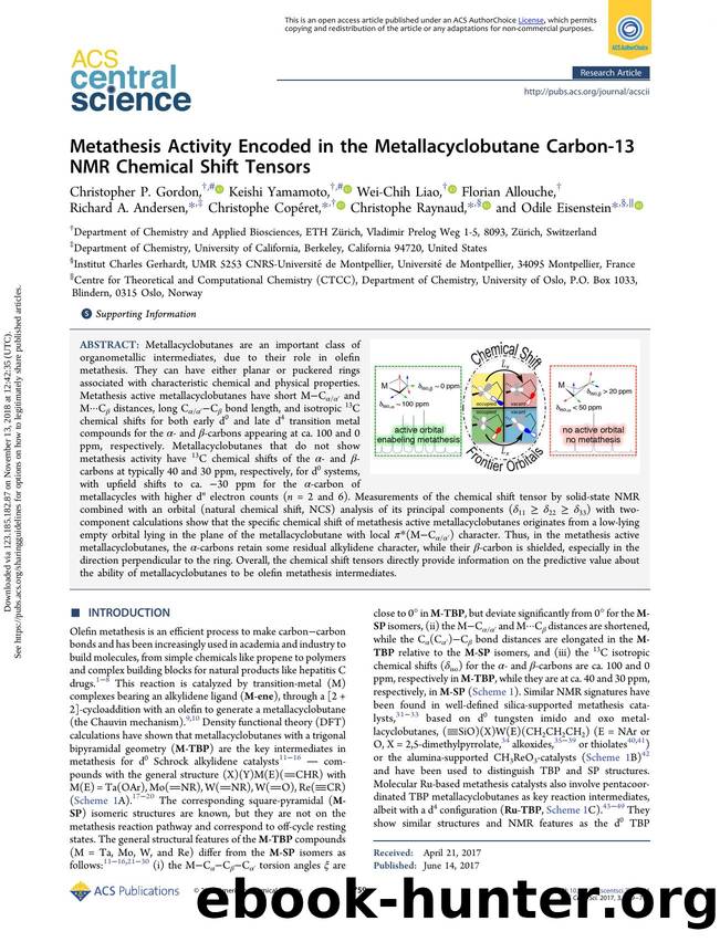 Metathesis Activity Encoded in the Metallacyclobutane Carbon-13 NMR Chemical Shift Tensors by unknow