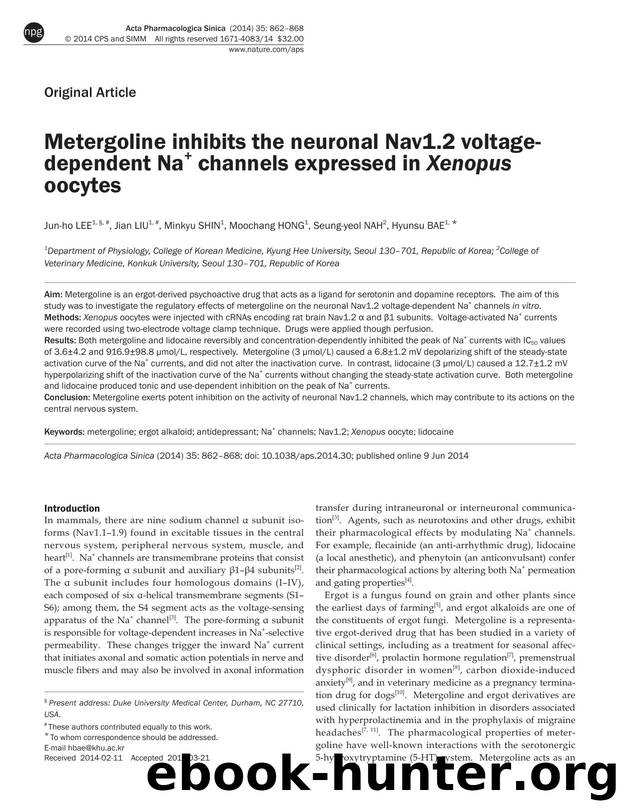 Metergoline inhibits the neuronal Nav1.2 voltage-dependent Na+ channels expressed in Xenopus oocytes by Jun-ho Lee & Jian Liu & Minkyu Shin & Moochang Hong & Seung-yeol Nah & Hyunsu Bae