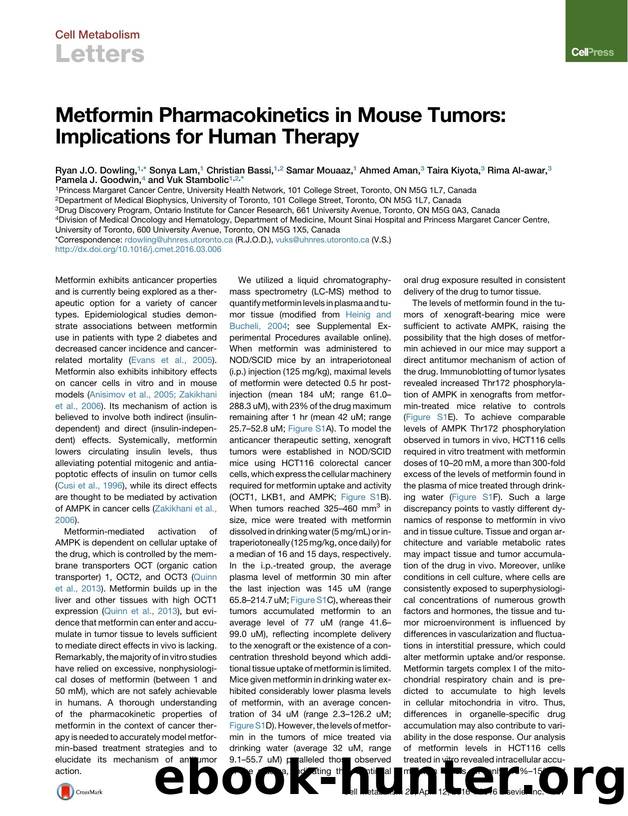 Metformin Pharmacokinetics in Mouse Tumors: Implications for Human Therapy by unknow
