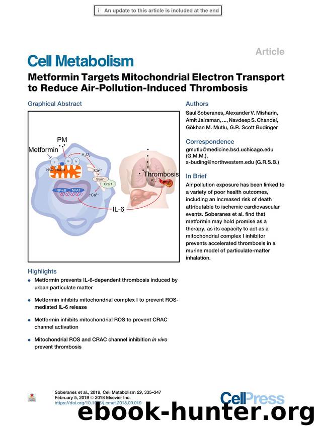 Metformin Targets Mitochondrial Electron Transport to Reduce Air-Pollution-Induced Thrombosis by unknow