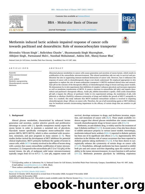 Metformin induced lactic acidosis impaired response of cancer cells towards paclitaxel and doxorubicin: Role of monocarboxylate transporter by unknow
