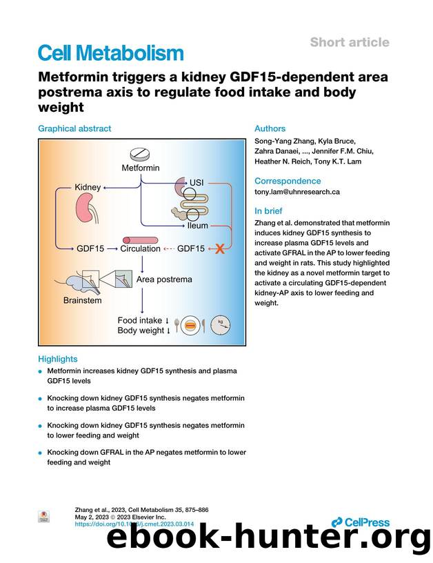 Metformin triggers a kidney GDF15-dependent area postrema axis to regulate food intake and body weight by unknow