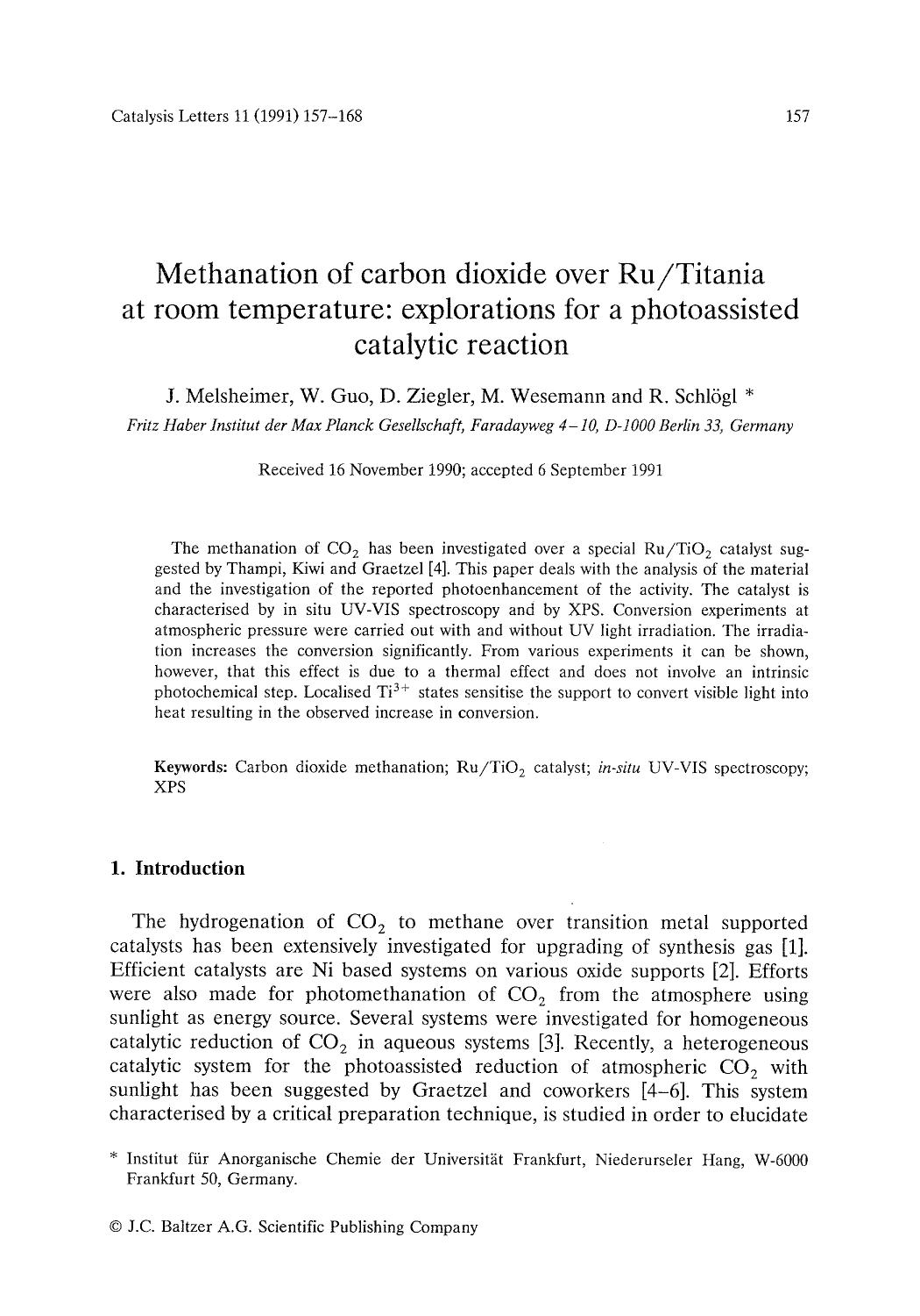 Methanation of carbon dioxide over RuTitania at room temperature: explorations for a photoassisted catalytic reaction by Unknown