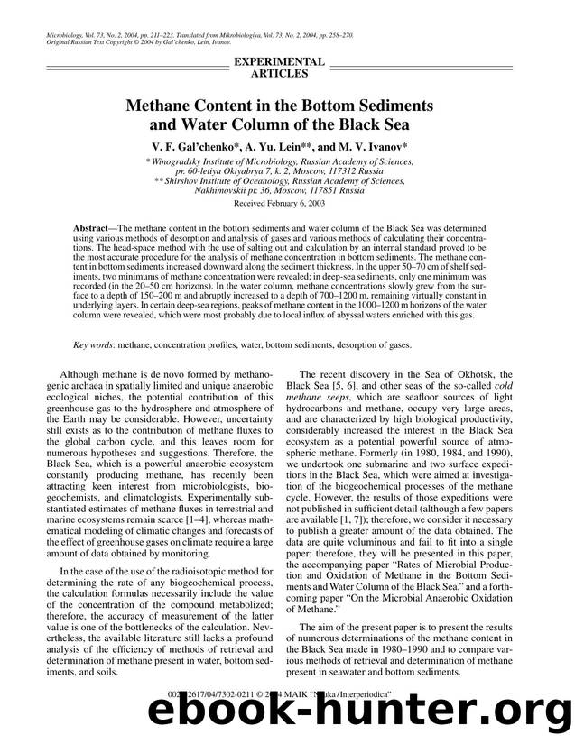 Methane Content in the Bottom Sediments and Water Column of the Black Sea by Unknown