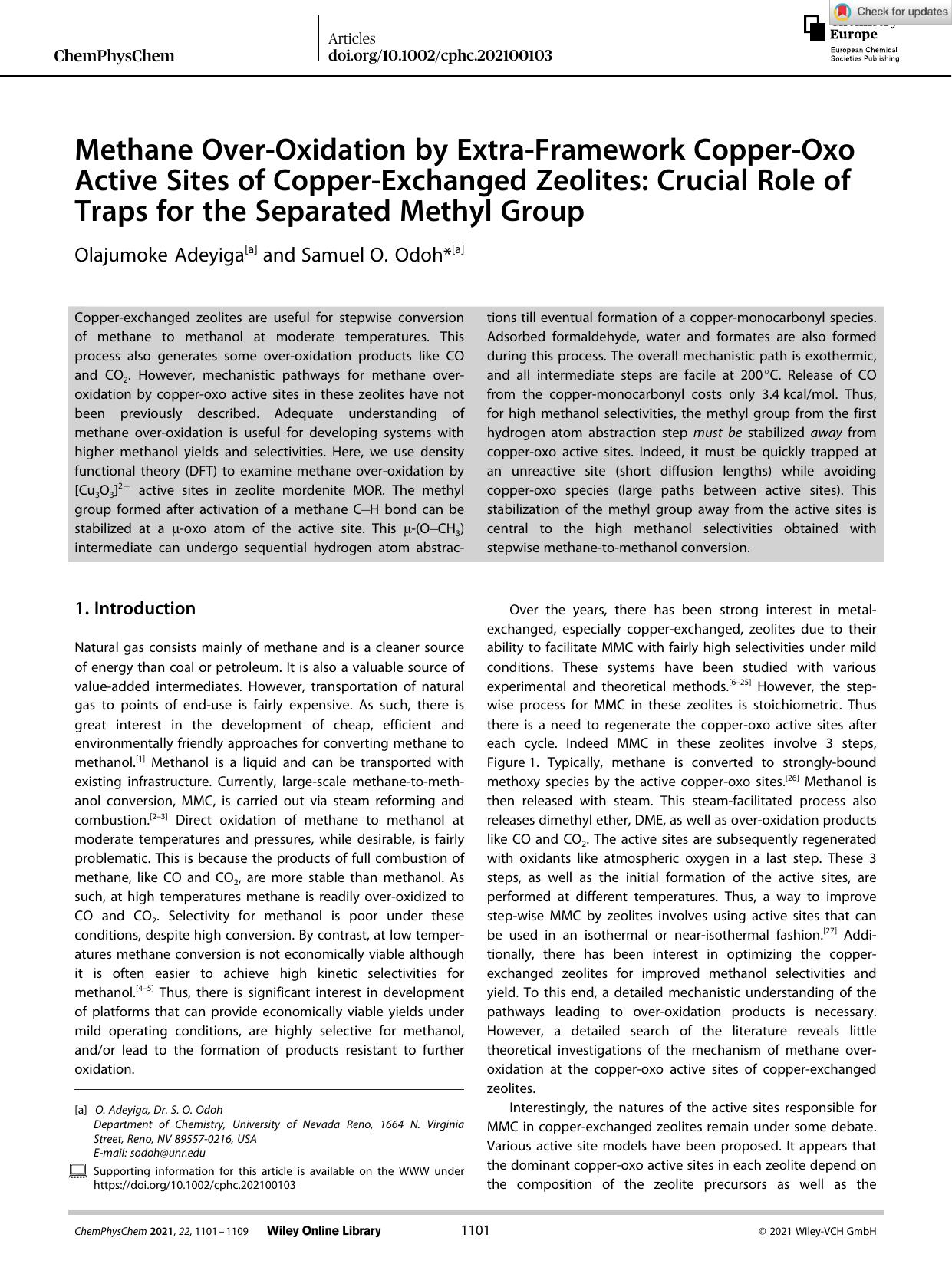 Methane OverâOxidation by ExtraâFramework CopperâOxo Active Sites of CopperâExchanged Zeolites: Crucial Role of Traps for the Separated Methyl Group by Unknown