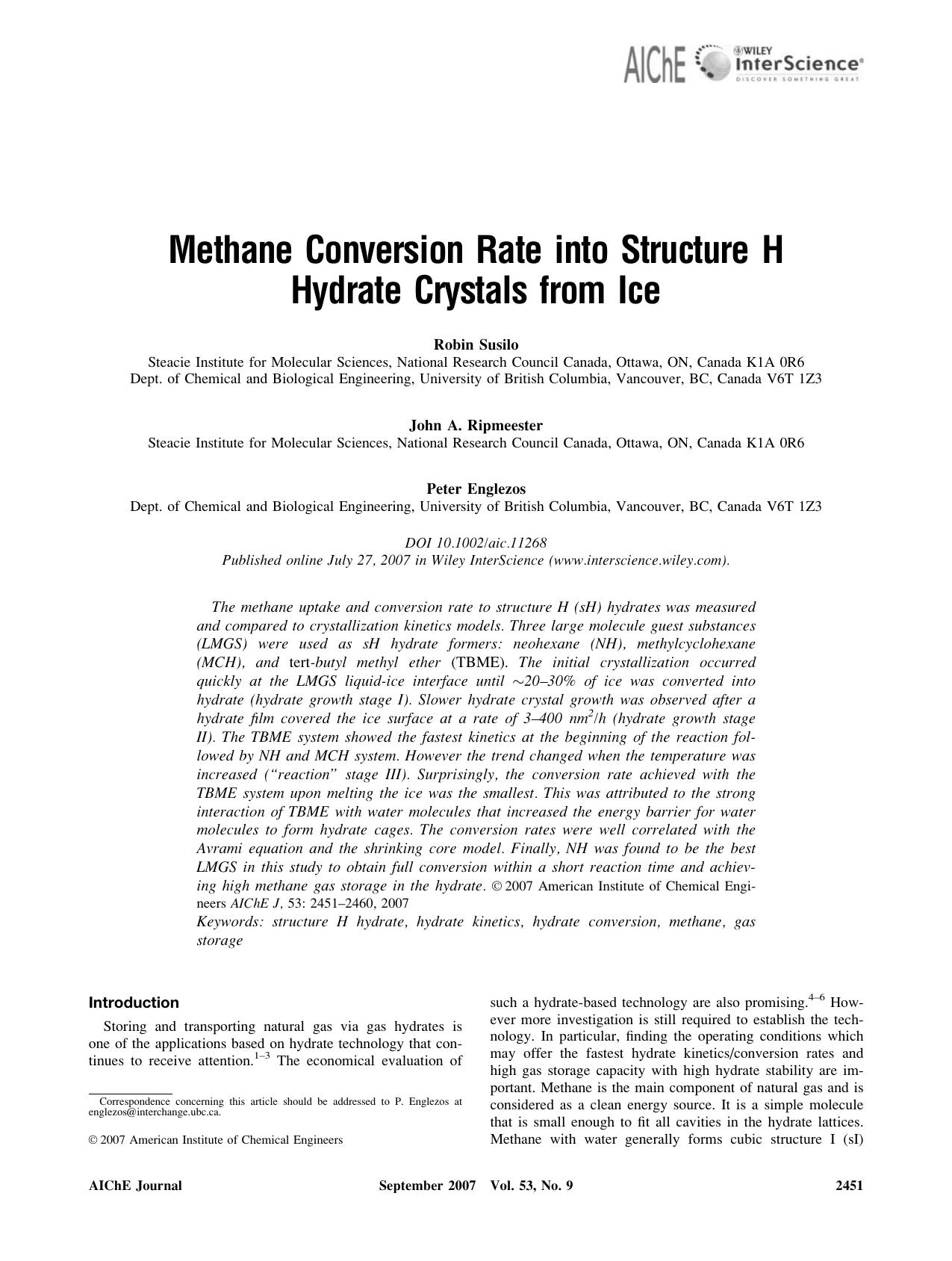 Methane conversion rate into structure H hydrate crystals from ice by Unknown