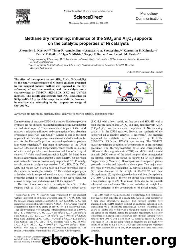 Methane dry reforming: influence of the SiO2 and Al2O3 supports on the catalytic properties of Ni catalysts by unknow