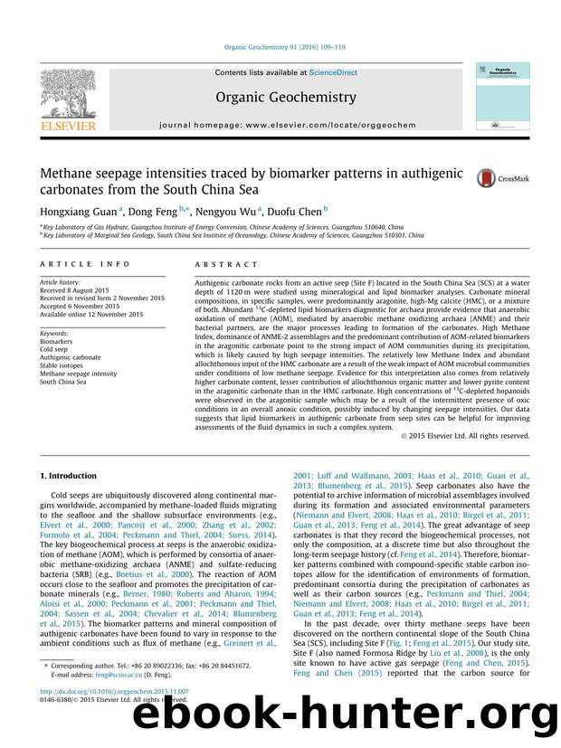 Methane seepage intensities traced by biomarker patterns in authigenic carbonates from the South China Sea by Hongxiang Guan & Dong Feng & Nengyou Wu & Duofu Chen