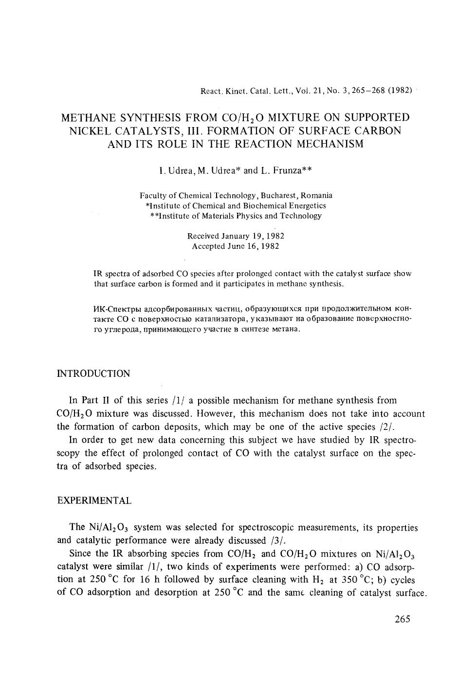 Methane synthesis from COH <Subscript>2 <Subscript>O mixture on supported nickel catalysts, III. Formation of surface carbon and its role in the reaction mechanism by Unknown