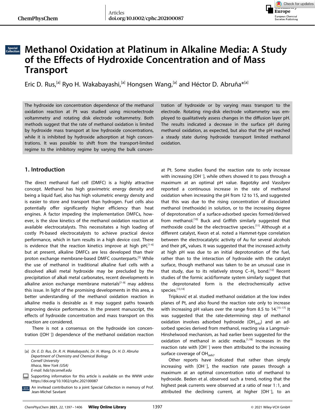 Methanol Oxidation at Platinum in Alkaline Media: A Study of the Effects of Hydroxide Concentration and of Mass Transport by Unknown