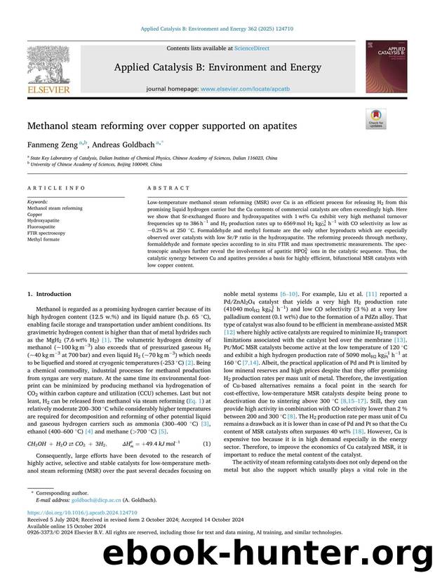 Methanol steam reforming over copper supported on apatites by Fanmeng Zeng & Andreas Goldbach