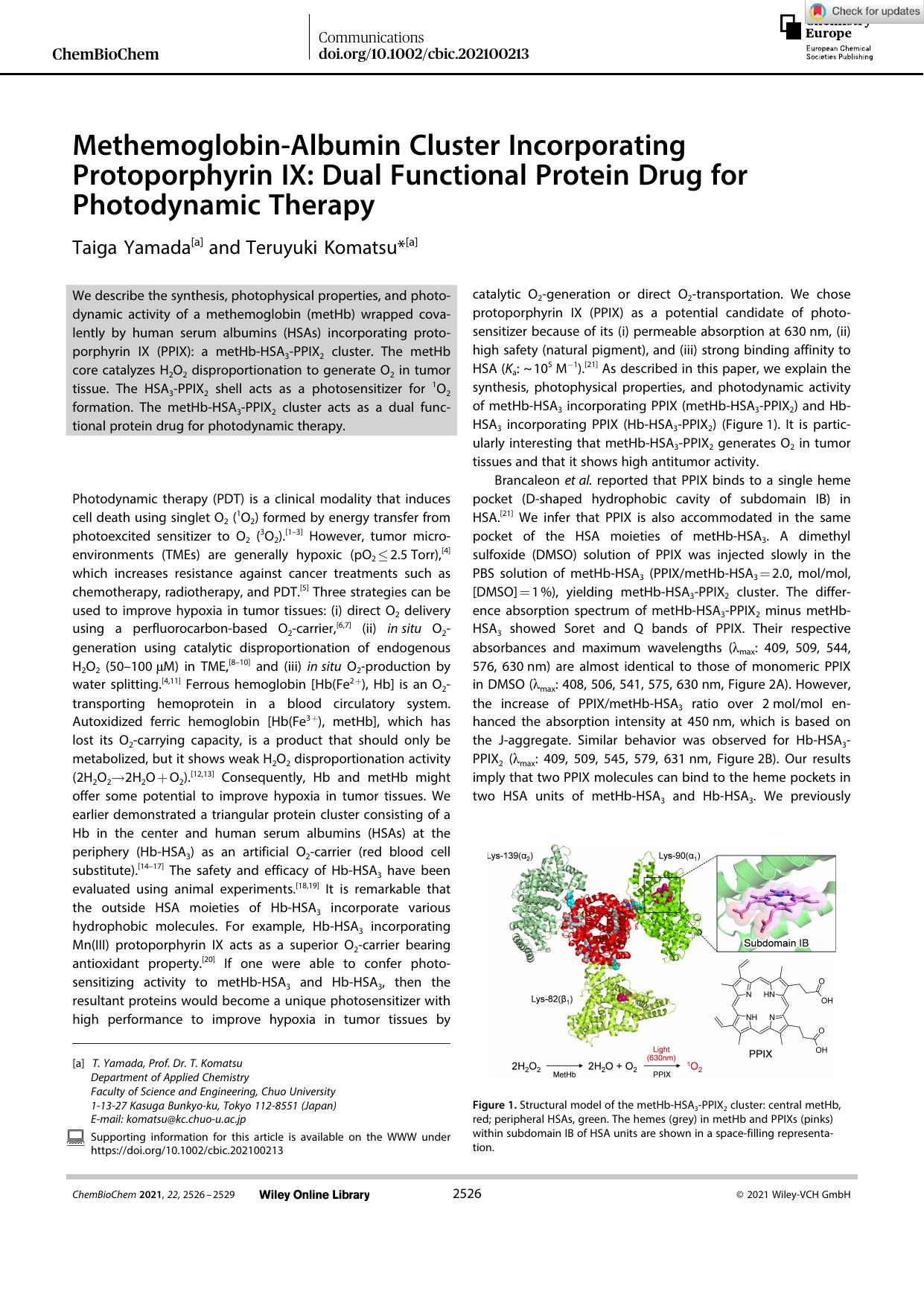 MethemoglobinâAlbumin Cluster Incorporating Protoporphyrin IX: Dual Functional Protein Drug for Photodynamic Therapy by Unknown