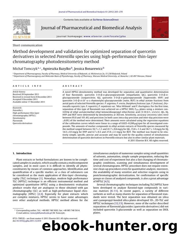 Method development and validation for optimized separation of quercetin derivatives in selected Potentilla species using high-performance thin-layer chromatography photodensitometry method by Michał Tomczyk