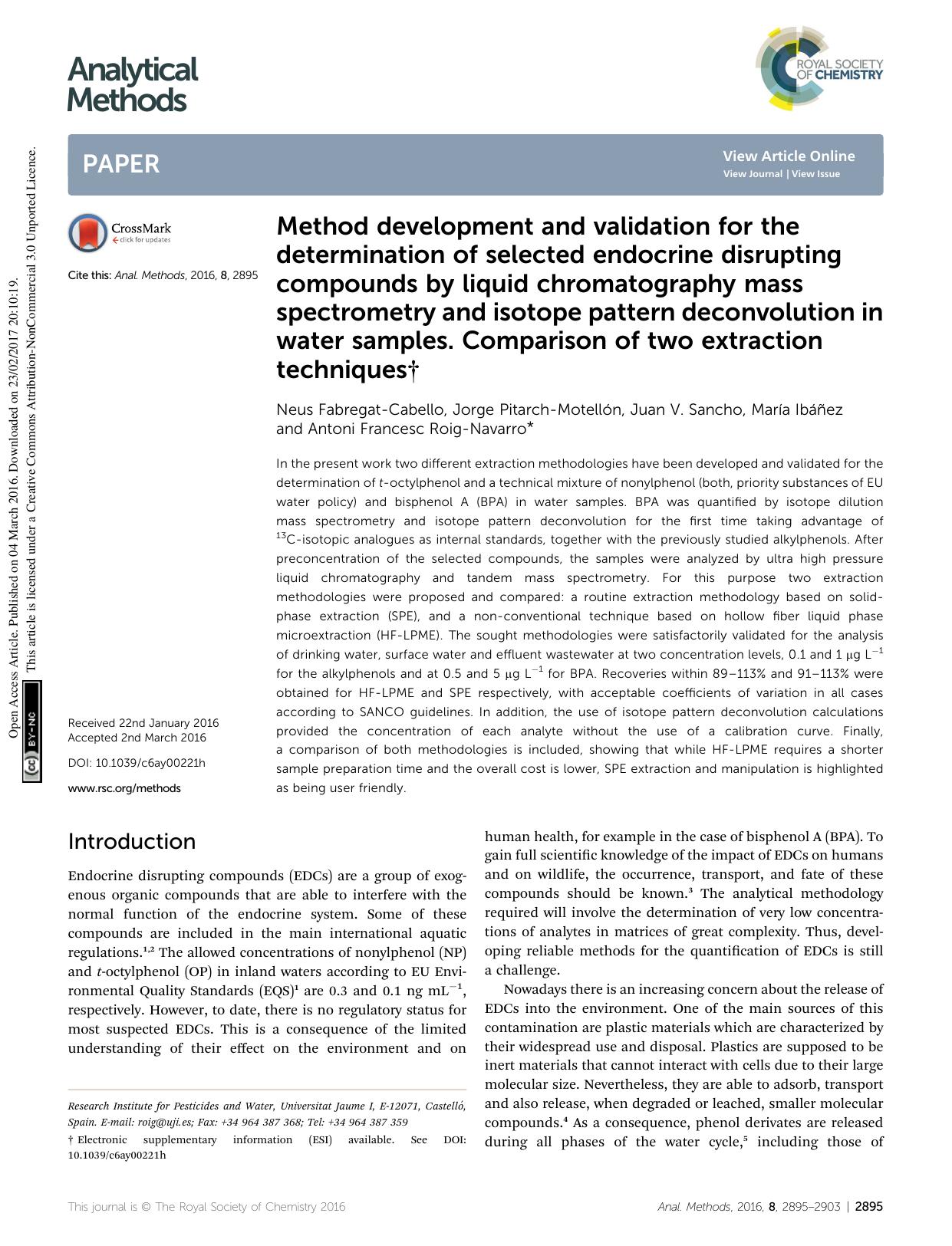 Method development and validation for the determination of selected endocrine disrupting compounds by liquid chromatography mass spectrometry and isotope pattern deconvolution in w by unknow