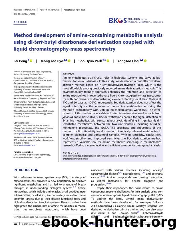 Method development of amineâcontaining metabolite analysis using diâtertâbutyl dicarbonate derivatization coupled with liquid chromatographyâmass spectrometry by Unknown