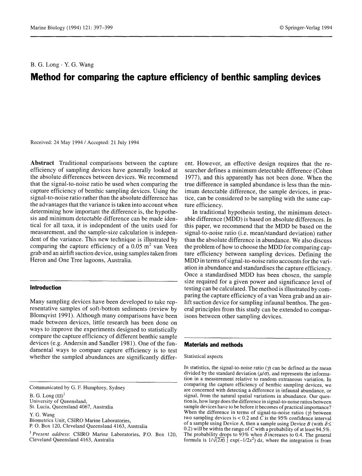 Method for comparing the capture efficiency of benthic sampling devices by Unknown