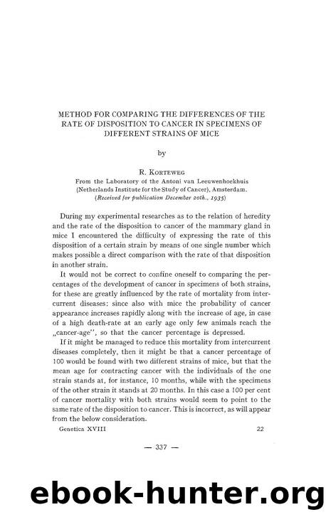 Method for comparing the differences of the rate of disposition to cancer in specimens of different strains of mice by Unknown