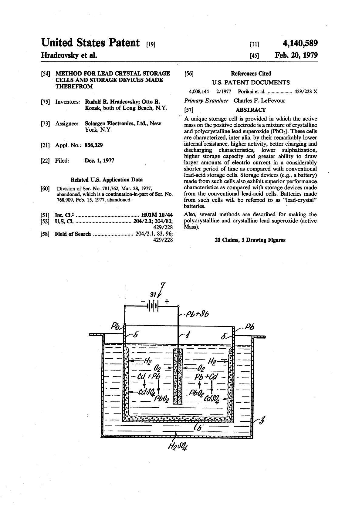 Method for lead crystal storage cells and storage devices made therefrom by Rudolf R. Hradcovsky Otto R. Kozak