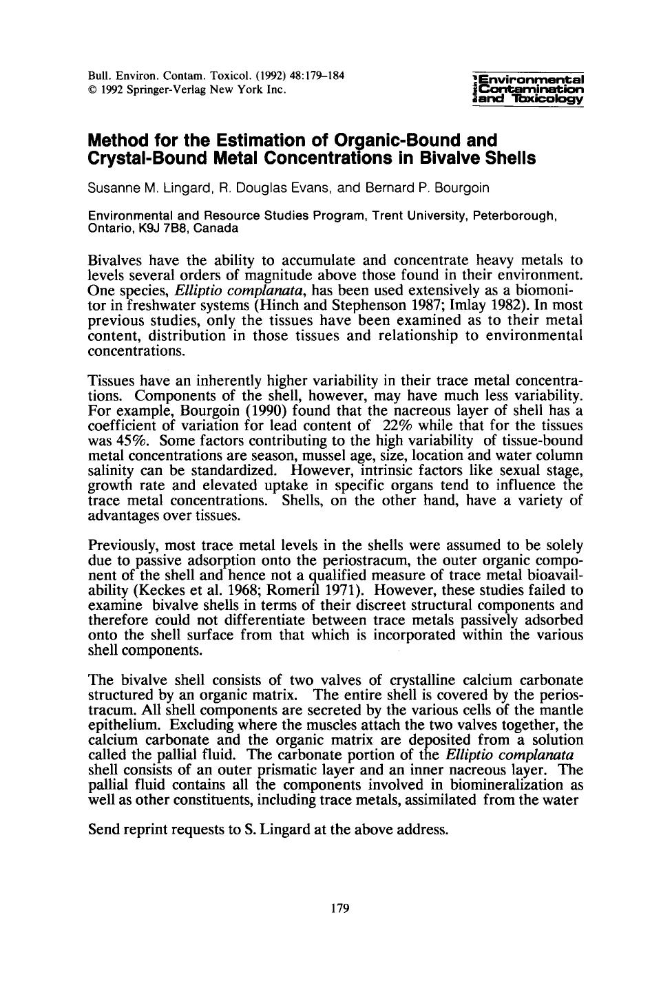 Method for the estimation of organic-bound and crystal-bound metal concentrations in bivalve shells by Unknown