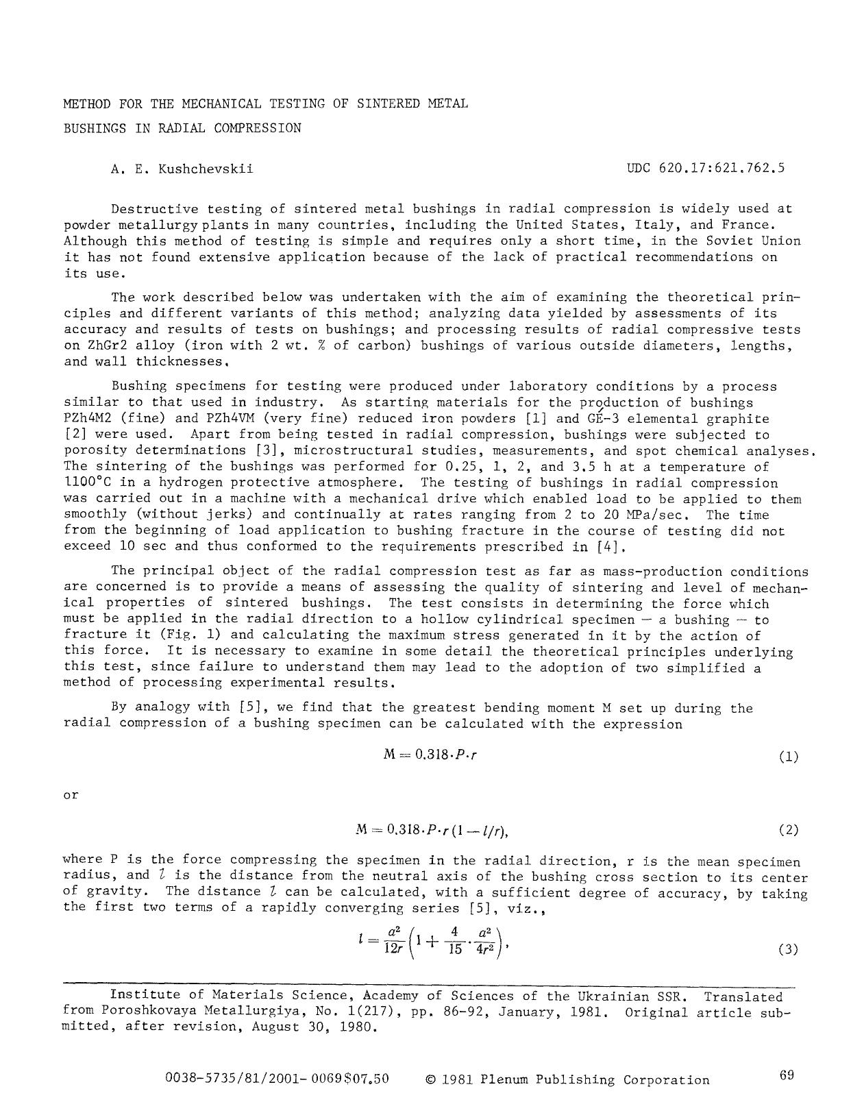 Method for the mechanical testing of sintered metal bushings in radial compression by Unknown
