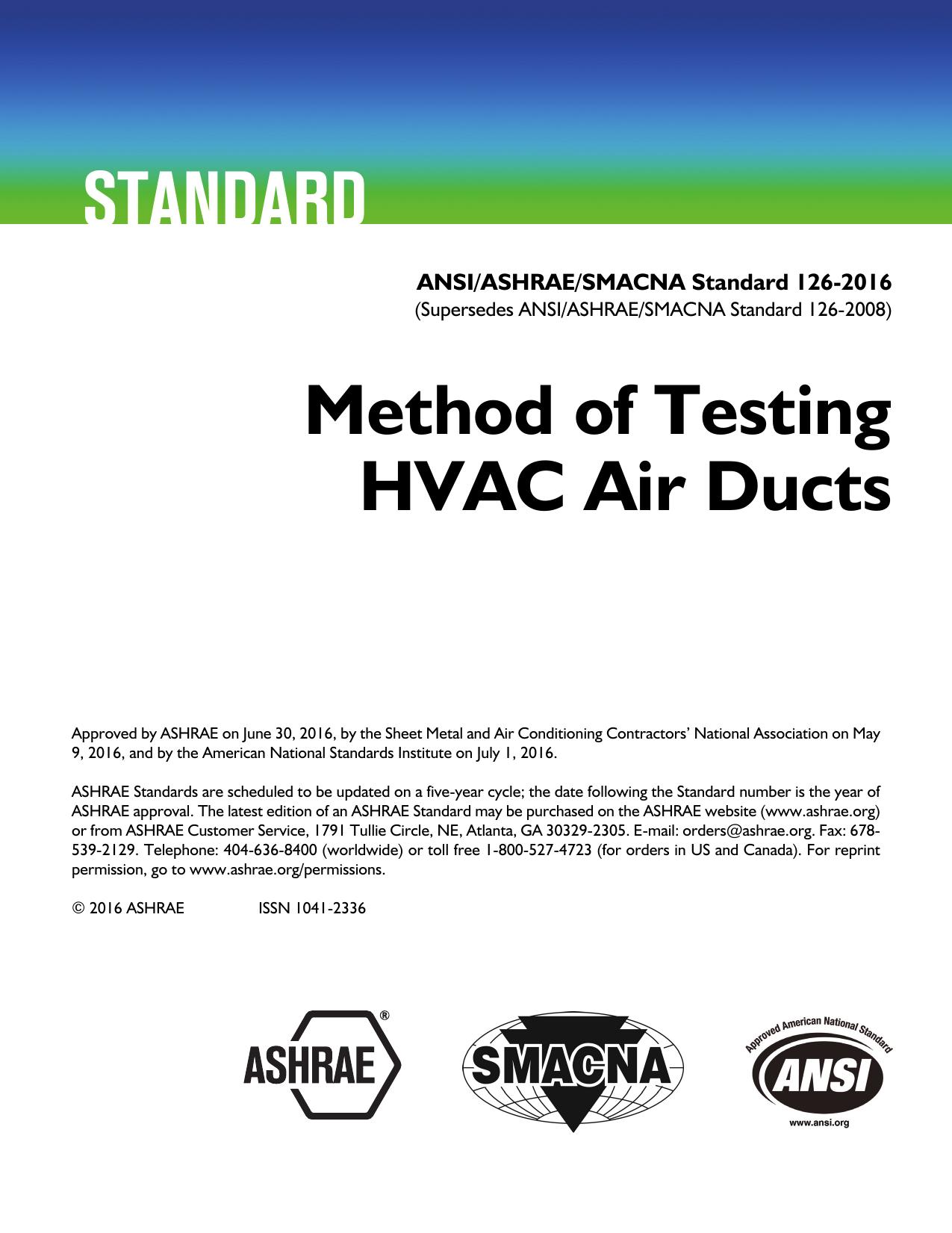 Method of Testing HVAC Air Ducts by the American National Standards Institute