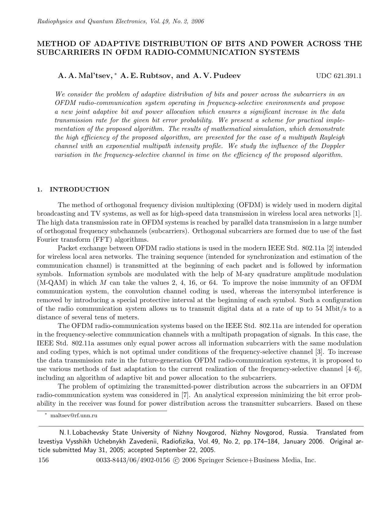 Method of adaptive distribution of bits and power across the subcarriers in OFDM radio-communication systems by Unknown