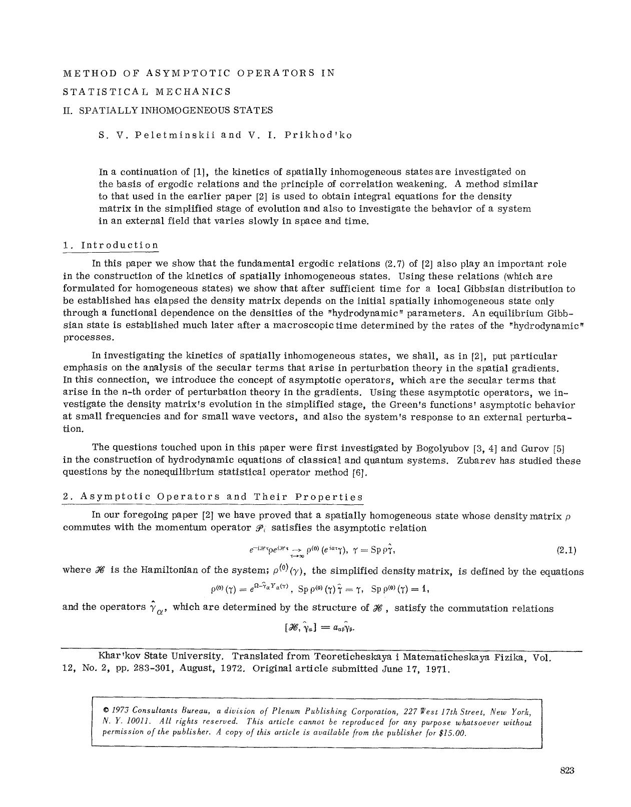 Method of asymptotic operators in statistical mechanics by Unknown