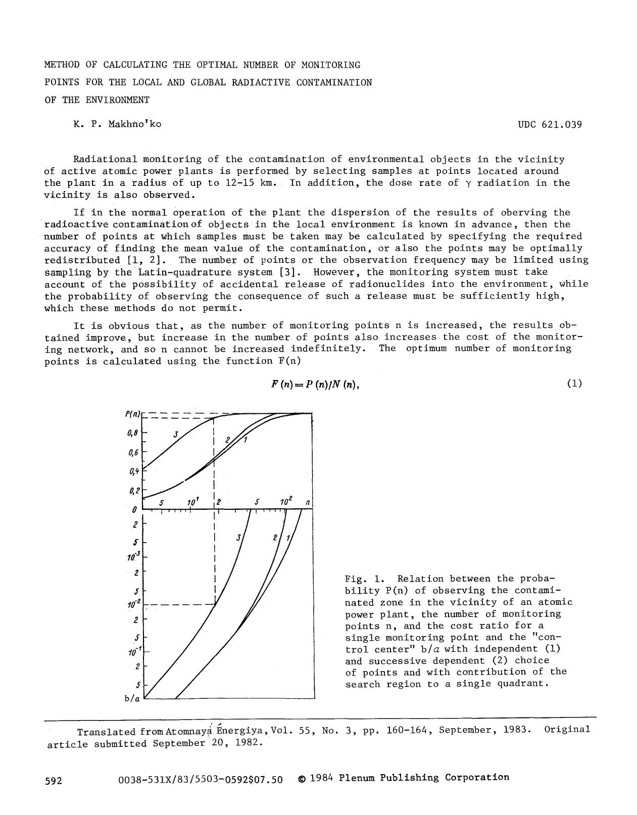 Method of calculating the optimal number of monitoring points for the local and global radiactive contamination of the environment by Unknown