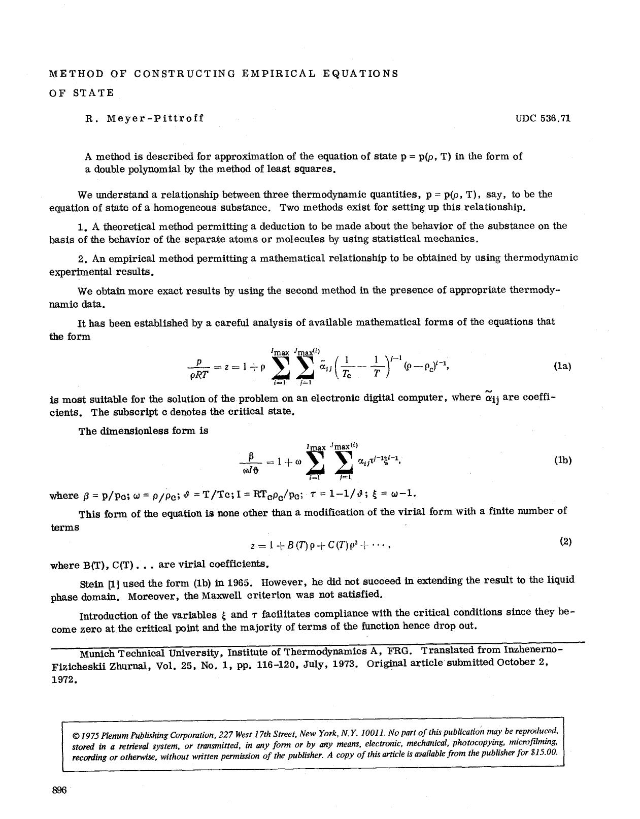 Method of constructing empirical equations of state by Unknown