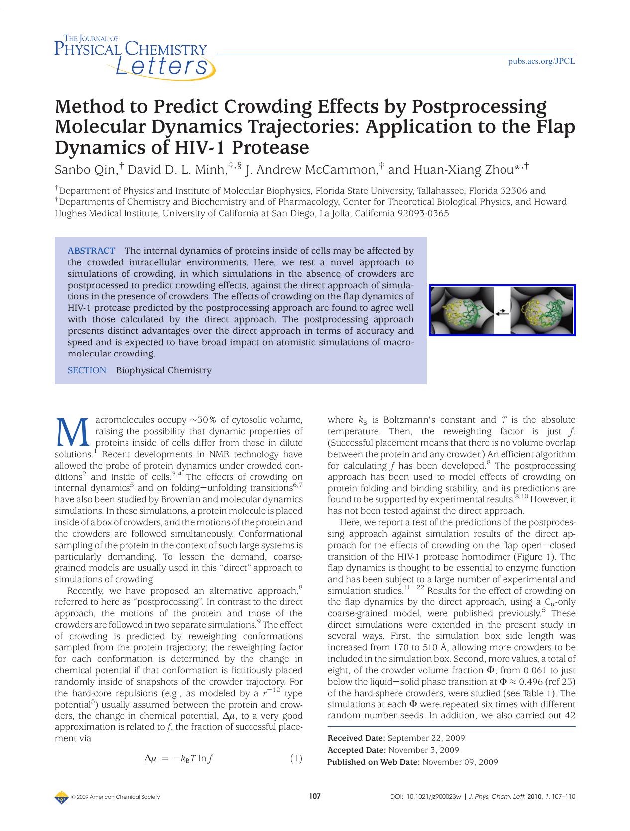 Method to Predict Crowding Effects by Postprocessing Molecular Dynamics Trajectories: Application to the Flap Dynamics of HIV-1 Protease by Unknown