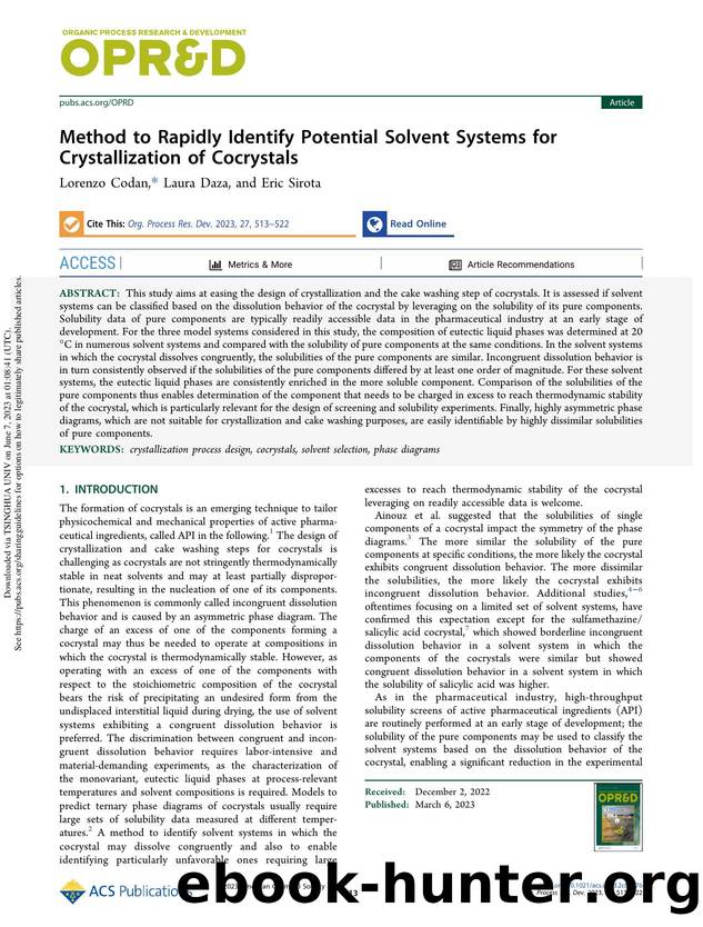 Method to Rapidly Identify Potential Solvent Systems for Crystallization of Cocrystals by Lorenzo Codan Laura Daza & Eric Sirota