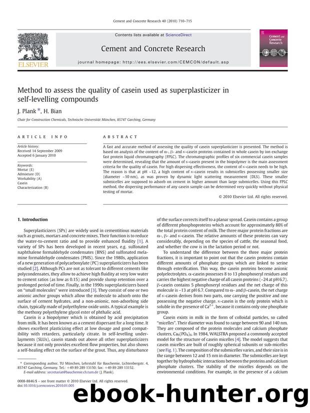 Method to assess the quality of casein used as superplasticizer in self-levelling compounds by J. Plank; H. Bian