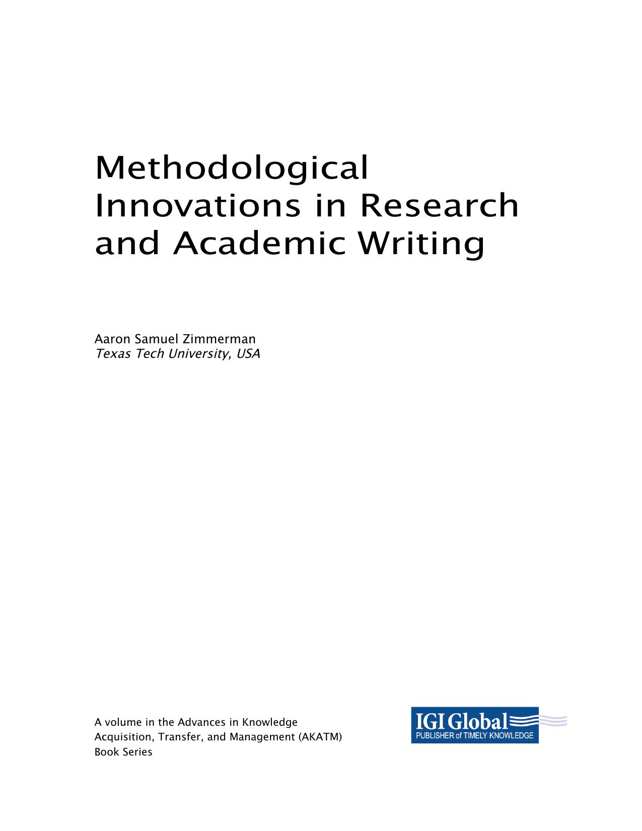 Methodological Innovations in Research and Academic Writing by Aaron Samuel Zimmerman (editor)