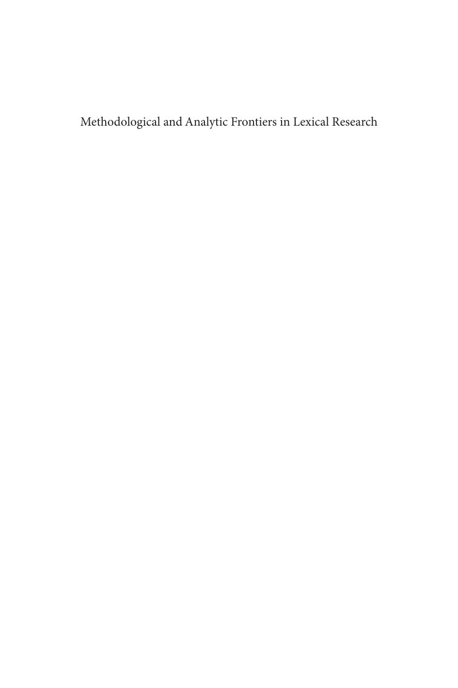 Methodological and Analytic Frontiers in Lexical Research by Gary Libben; Gonia Jarema; Chris Westbury