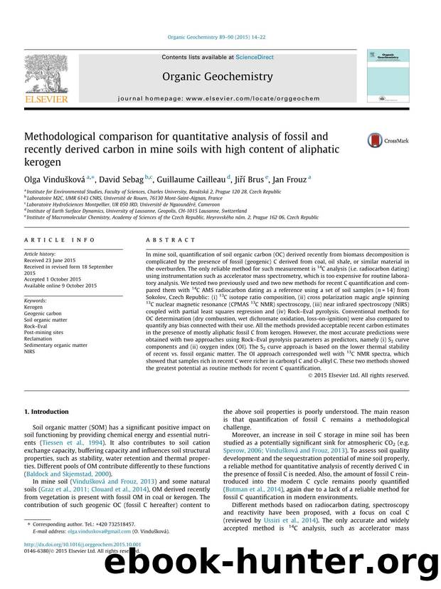 Methodological comparison for quantitative analysis of fossil and recently derived carbon in mine soils with high content of aliphatic kerogen by Olga VinduÅ¡kovÃ¡ & David Sebag & Guillaume Cailleau & Jiří Brus & Jan Frouz