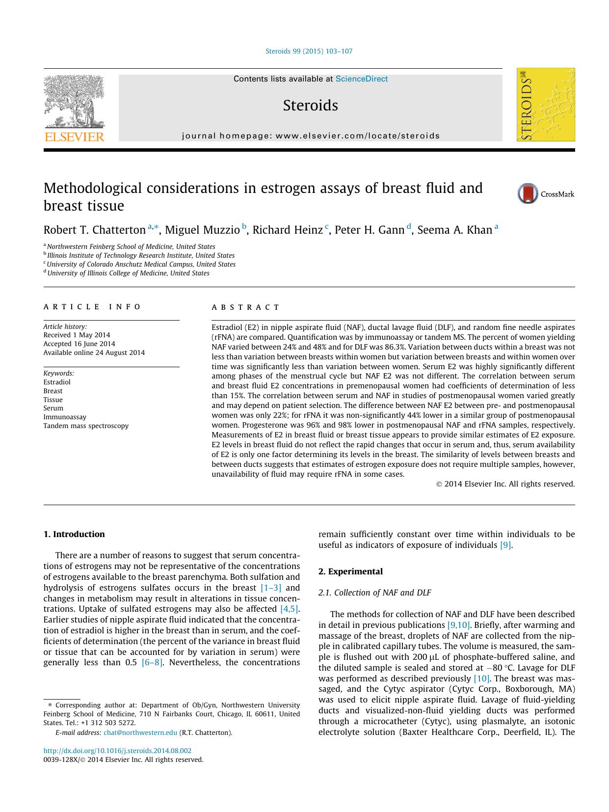 Methodological considerations in estrogen assays of breast fluid and breast tissue by Robert T. Chatterton & Miguel Muzzio & Richard Heinz & Peter H. Gann & Seema A. Khan