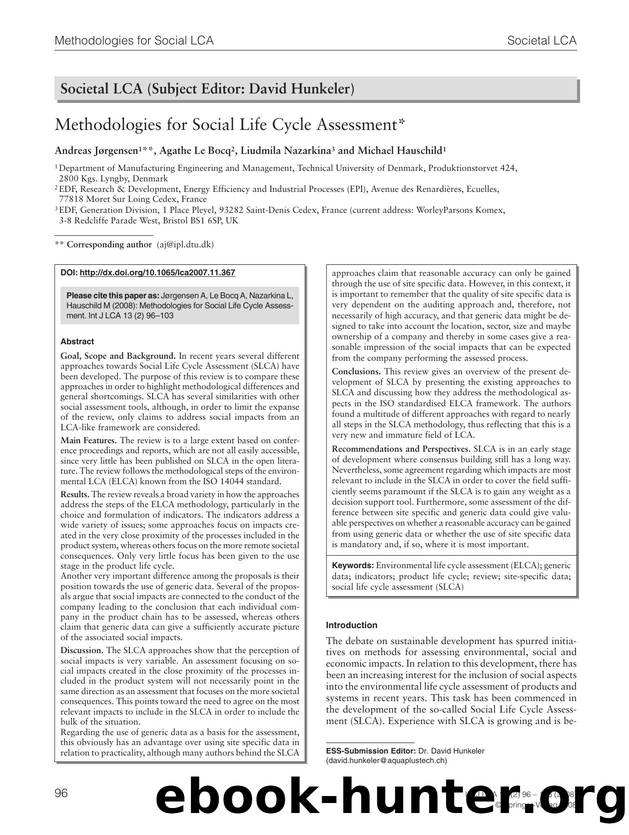 Methodologies for social life cycle assessment by Unknown