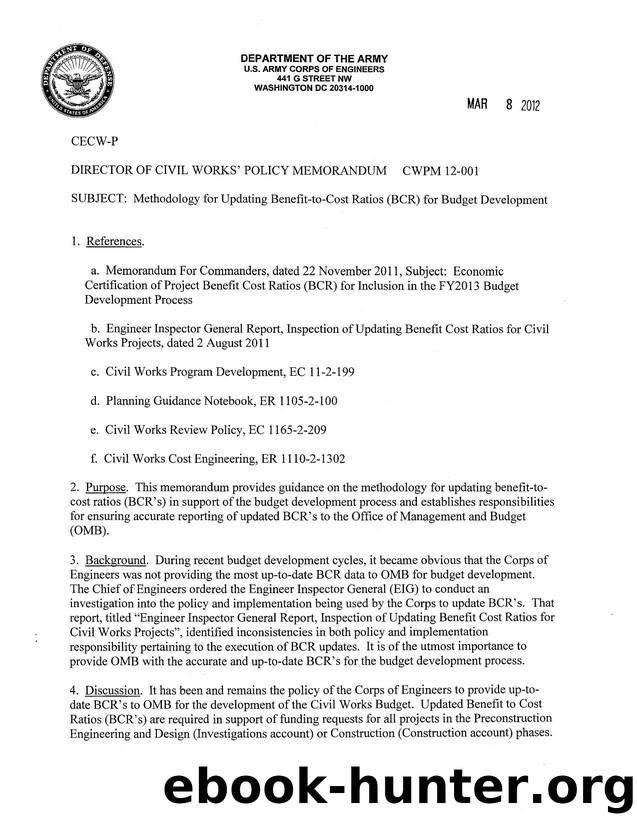 Methodology for Updating Benefit-to-Cost Ratios (BCR) for Budget Development by Unknown