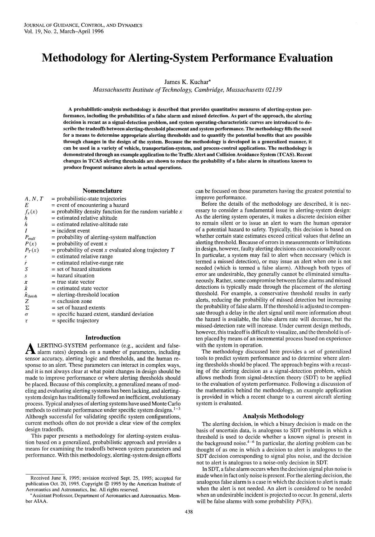Methodology for alerting-system performance evaluation by Unknown