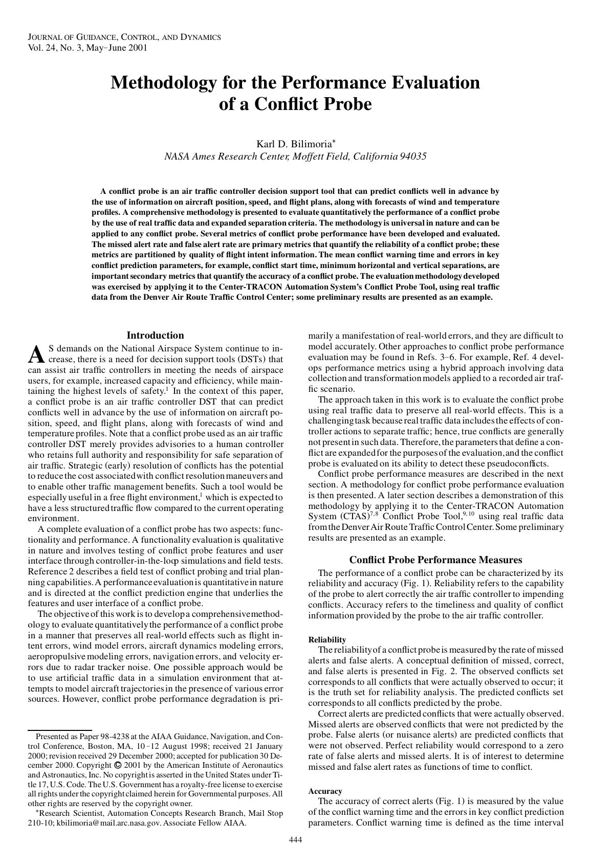 Methodology for the Performance Evaluation of a Conflict Probe by Unknown