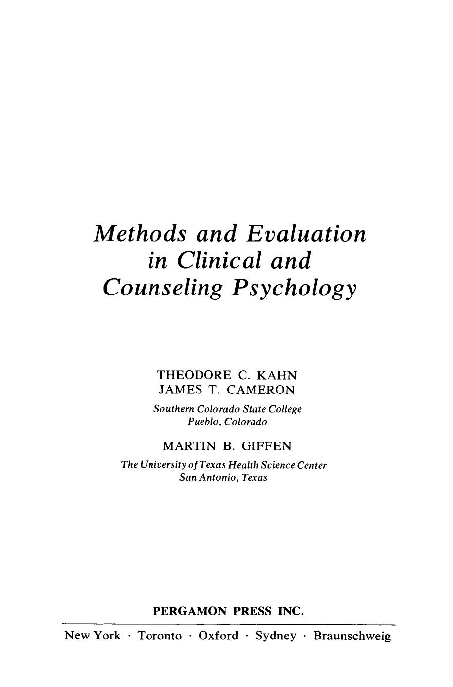 Methods and Evaluation in Clinical and Counseling Psychology by unknow